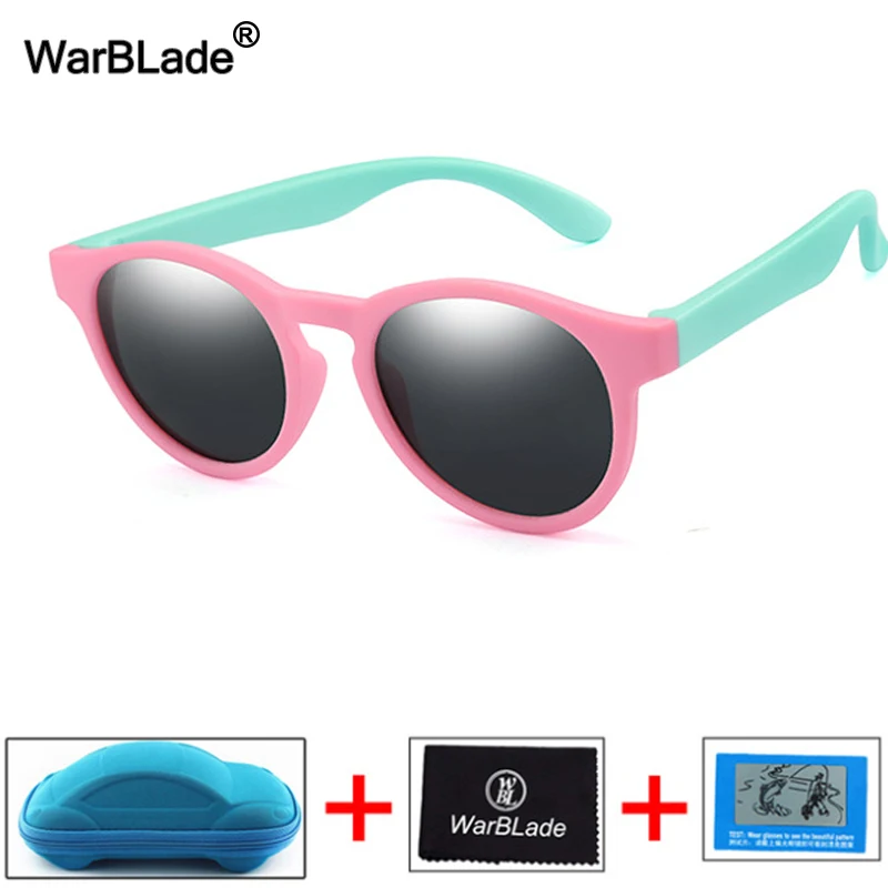 pink green gray-B Nodare Круглый Милые Детские поляризованные солнцезащитные очки для мальчиков и девочек детские солнцезащитные очки силиконовые защитные детские солнцезащитные очки Бамбук UV400 с Чехол - Цвет линз: pink green gray-B