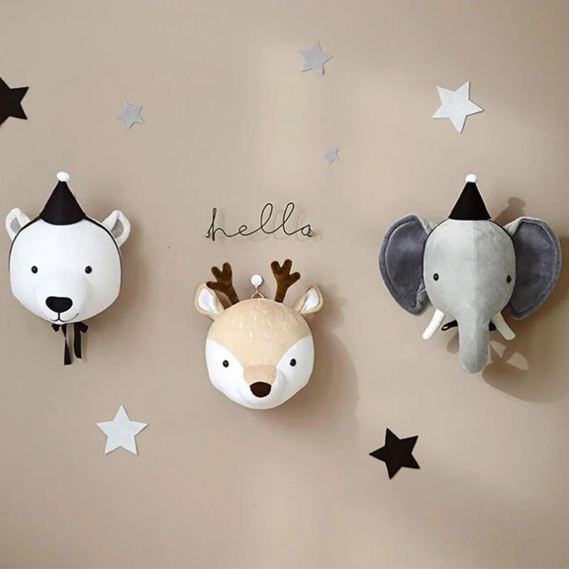 crianças decoração do quarto cabeças animais elefante ovelhas brinquedos de pelúcia pendurado na parede para quarto do bebê berçário decoração da menina presente aniversário