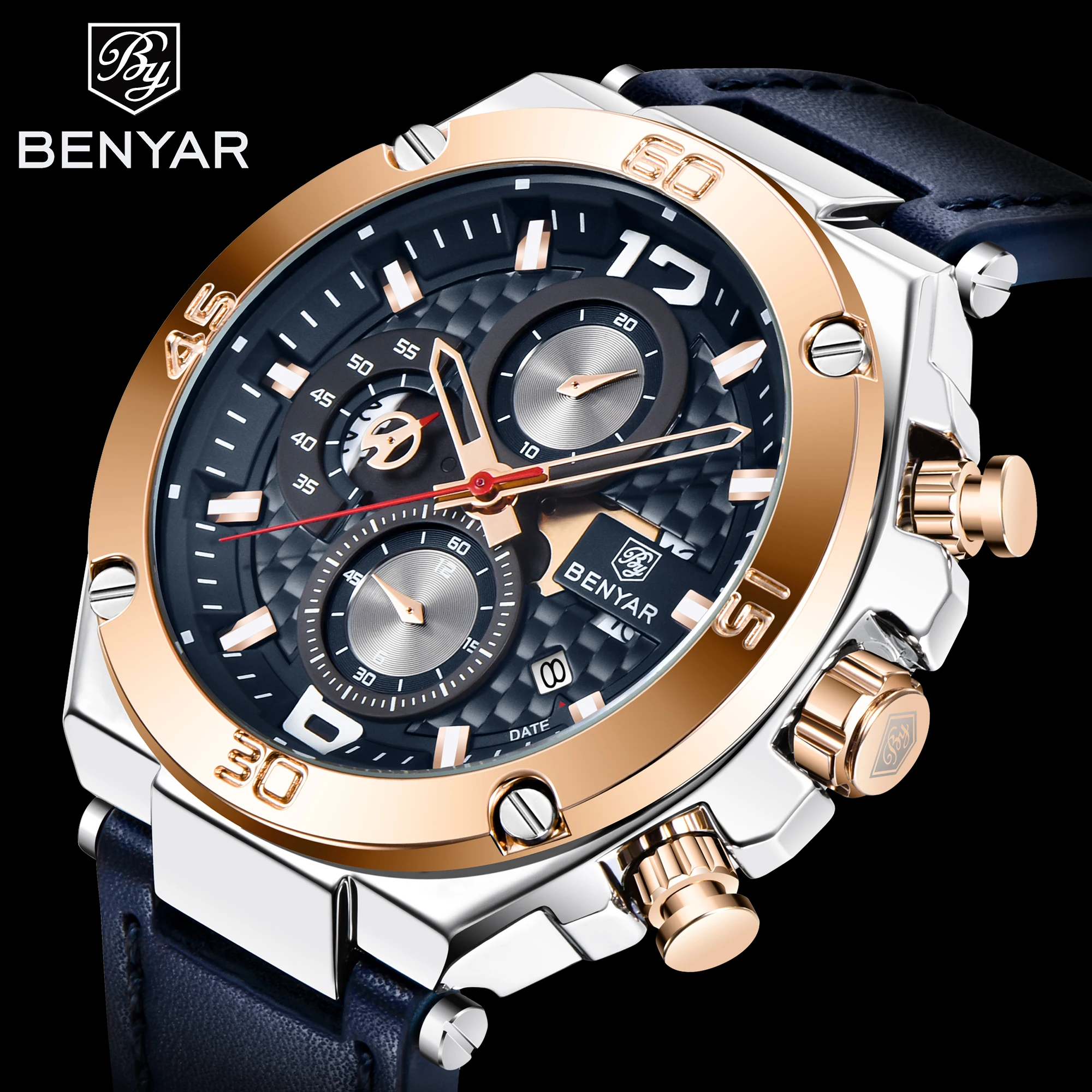 times quartz watch price BENYAR Brand Men Business Chronograph Watches 45mm Large Dial Men Quartz Wristwatch Waterproof Leather Military Clock reloj expensive quartz watches