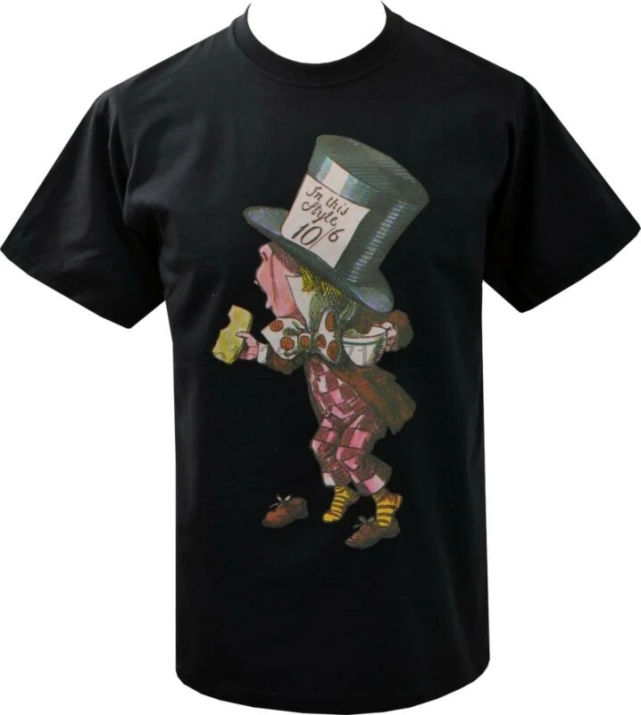 Мужская черная футболка с надписью MAD HATTER Алиса в стране чудес Льюис CARROLL TOP HAT |