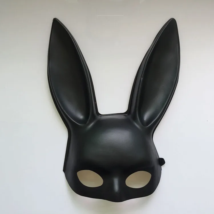 Сексуальная женская черно-белая маска из ПВХ с заячьими ушками, милые длинные уши, маска кролика на половину лица, маска на Хэллоуин, маскарад, вечеринку, косплей, костюм, реквизит - Цвет: Matte Black