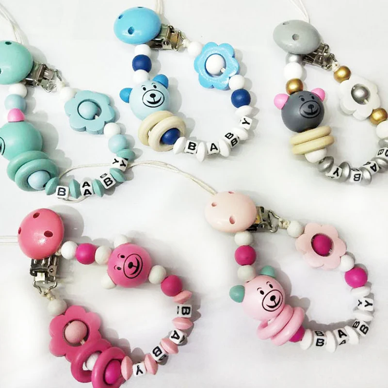 

Wooden Holder Soother Pacifier Clips Leash Strap Nipple Holder For Infant Nipple Bottle Clip Chain Baby Pacifier Clip Chain