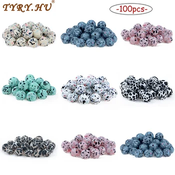

TYRY.HU New Silicone Beads 100pcs BPA Free 12/15mm Leopard Camo Silicone Round Beads Teething Beads Colorful Gritty