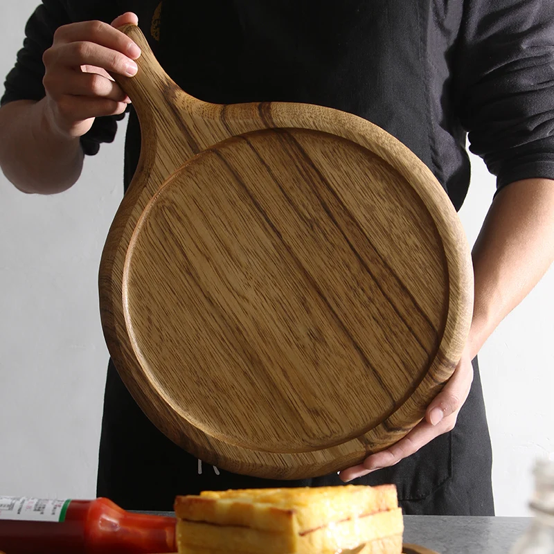 1 шт. разделочная доска деревянная разделочная доска круглая деревянная сырная доска для пиццы с ручкой Фруктовый Хлеб сервировочная доска кухонные инструменты