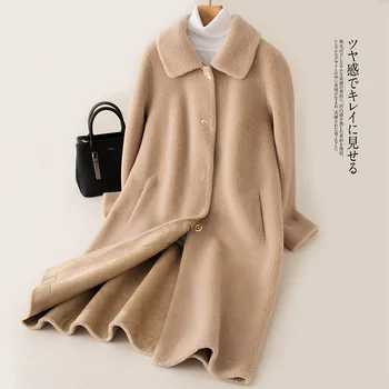 

2019 new 100% sheep sheared coat granules wool fur one long winter ladies