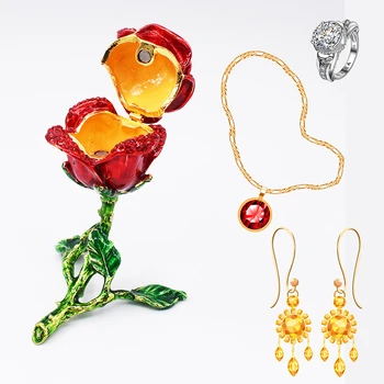 

Rose Shape Decorative Hinged Jewelry Trinket Box Ring Storage Gift for Valentine's Day Home Decoration Dropshipping