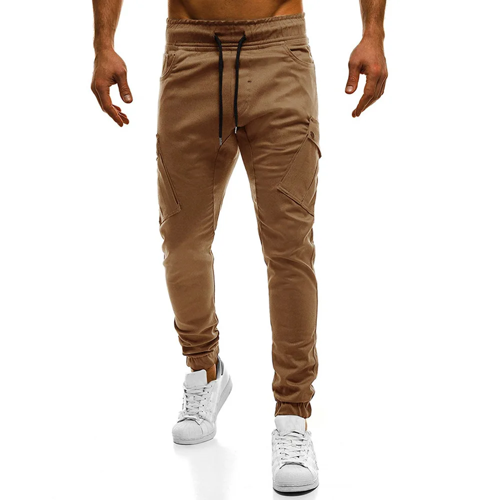 

Large Size Diagonal Pocket with Drawstring Belt Solid Color Skinny Casual Pants Men's
