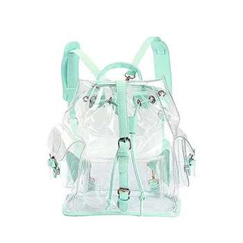 

New Women Transparent PVC Backpacks Buckles String Students Girls Fashion Pink Green School Bags
