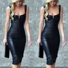 Leather Dress Off The Shoulder  Fashion Women Bandage Bodycon Sleeveless Club Evening Party Short  Dress Elegant Vestido ► Photo 1/3