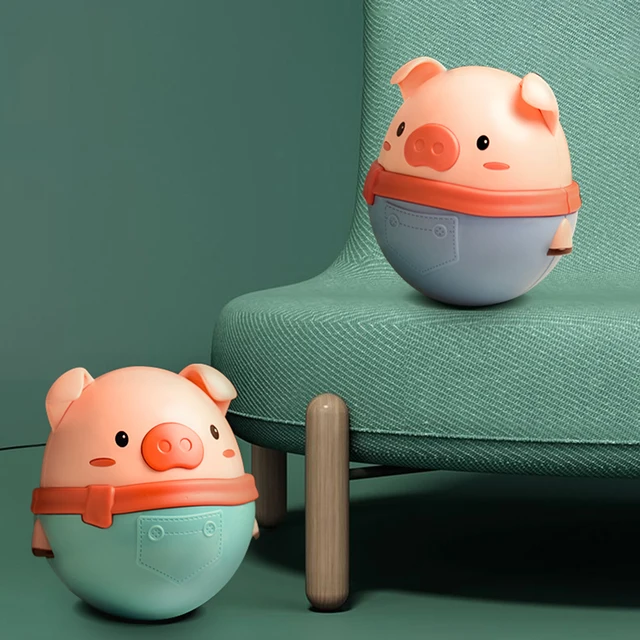 Infant Lovely Cartoon Pig Tumbler Doll Toys Baby Rattles Mobiles Teether Toddler Bath Toy Kids Funny Roly-poly Toys 2