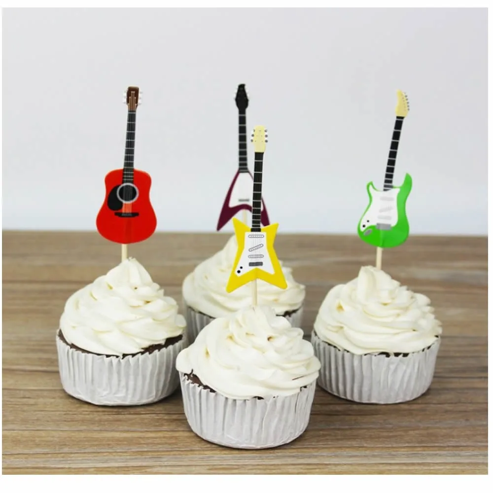 Loclic Com 24 Pieces Jevenis Rockstar Cupcake Topper Notes De Musique Cupcake Toppers Guitare Cake Topper Cuisine Et Maison Figurines Pour Gateaux