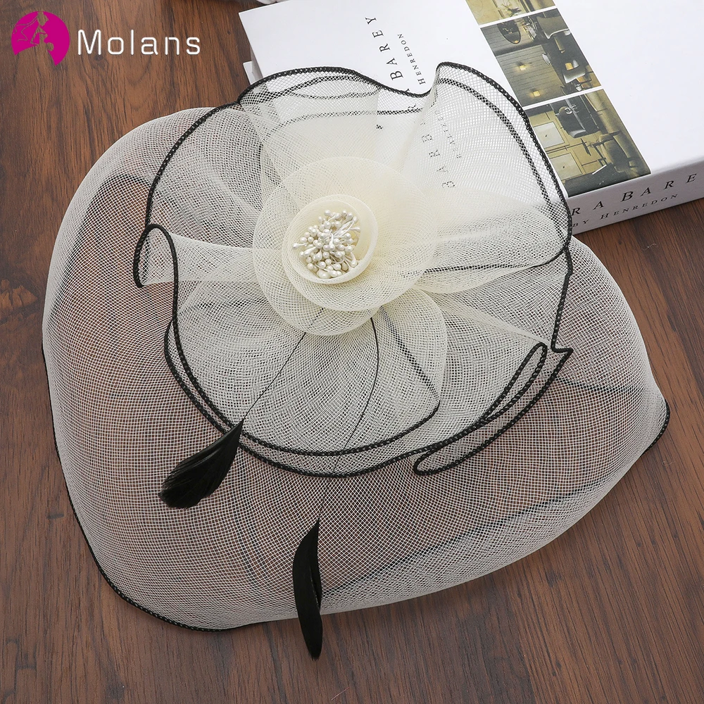 

Molans Romantic Small Wedding Headdress Screen Feather Little Cap Outdoor Photoshoot For Bride Accessories Handmade Hairpin