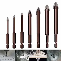 7Pcs Efficient Universal Drilling Tool  Cemented Carbide Drill Bits Multifunctional Cross Alloy Drill Bit Tip for Woodworking