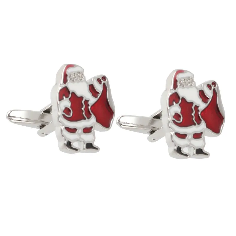 

High Quality Santa Claus Cufflinks Long Sleeve Shirt Red Enameled Epoxy Cuff links Christmas Gift Festival Wholesale Customizing