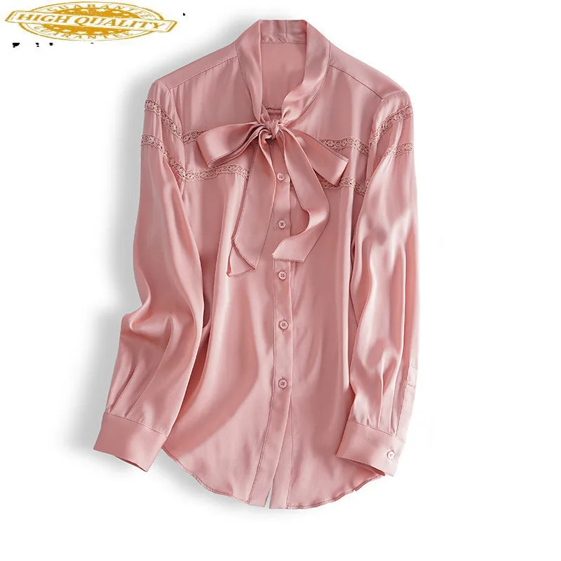 

Real Silk Shirt Womens Tops and Blouses Long Sleeve Blouse Spring Autumn Korean Office Lady Clothing Blusas 2020 3403 YY2623