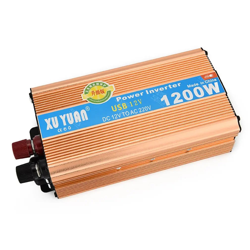 XUYUAN автомобильный инвертор DC 12 В 50 Гц автомобильный инвертор 1200 Вт Золотой Преобразователь мощности инвертор с USB портом система охлаждения вентилятора