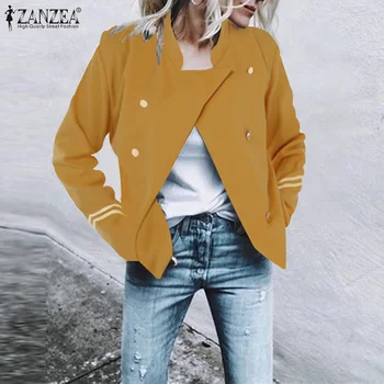 

2020 Fashion Spring Autumn Female Long Sleeve Coat ZANZEA Women's Coats Jackets Vintage Stand Collar Jackets Winter Thin Outwear