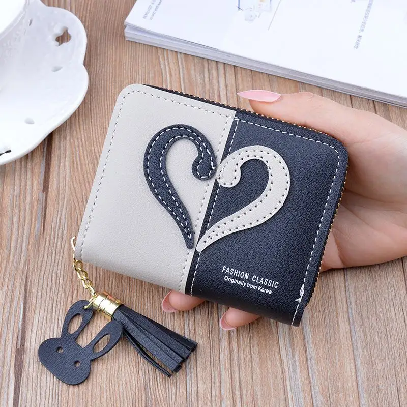 

Dihope Wallet Short Women leather wallet ladies Zipper Purse Patchwork Fashion Panelled Wallets Trendy Coin Purse Card Holder