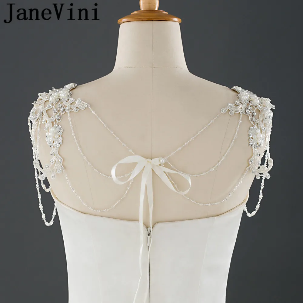 JaneVini, свадебное ожерелье на плечо, горный хрусталь, кристалл, жемчуг, кружево, женское колье, ожерелье с цепочкой на плечо, свадебные аксессуары для шеи