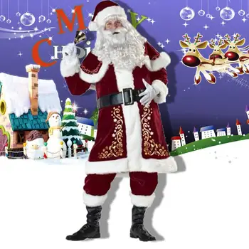 

8pcs Men Christmas Santa Claus Costume Cosplay Clothes Fancy Long Sleeve Christmas Suit For Adults
