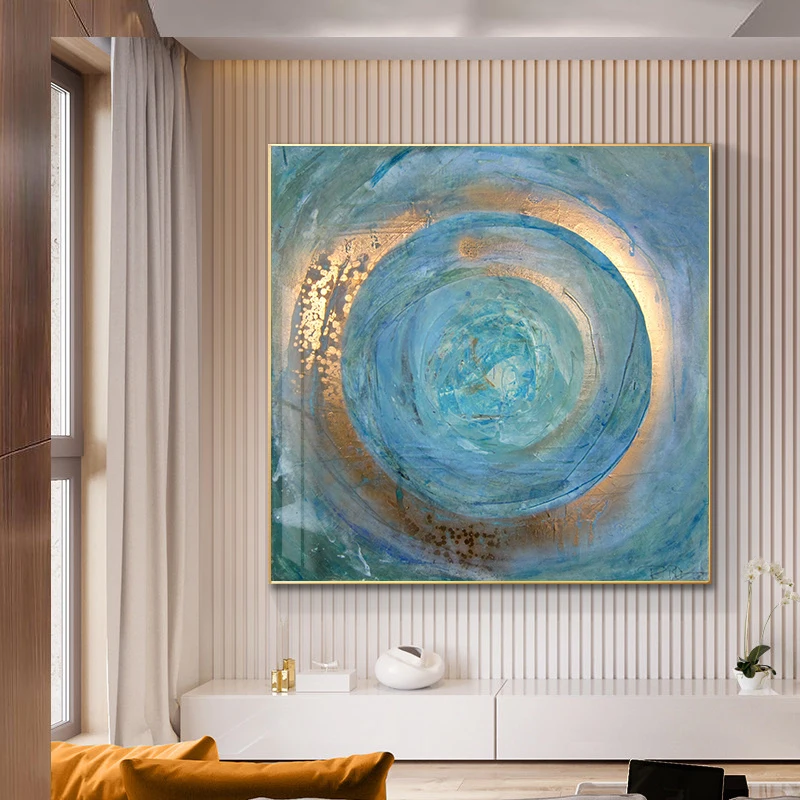 Abstract Blue and Gold Oil Painting Scandinavian Style Printed on ...