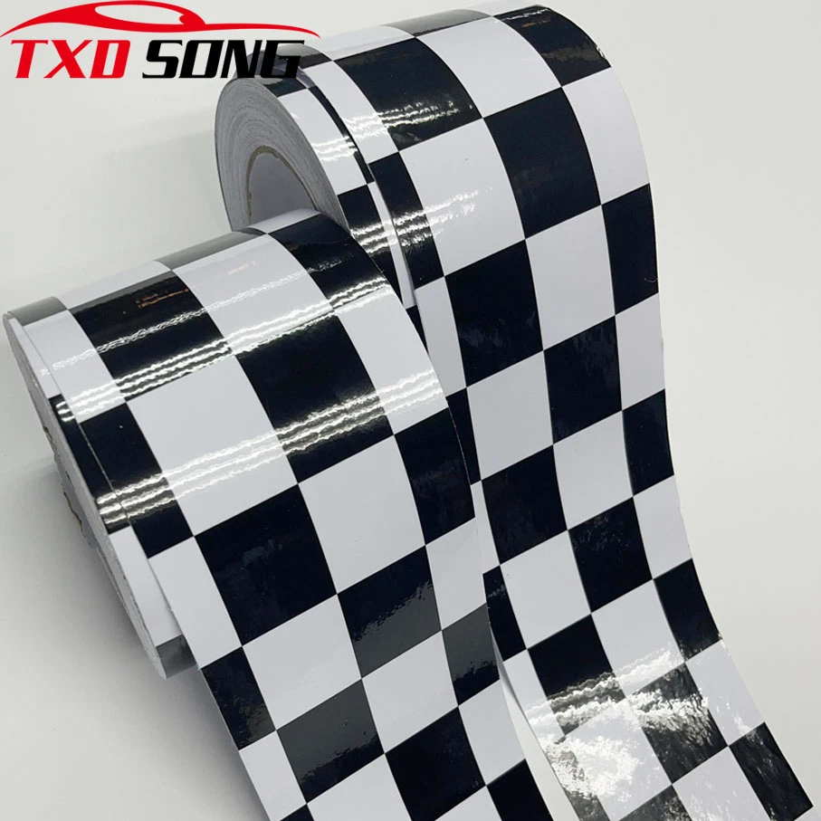 custom car stickers 10cmx1/2/3/4/5/6m Gloss Black White Checkered Racing Flag Vinyl Film Car Wrap Foil Adhesive Car Motorbike Scooter StickerGlossy /Matte Car vinyl Sticker custom license plate