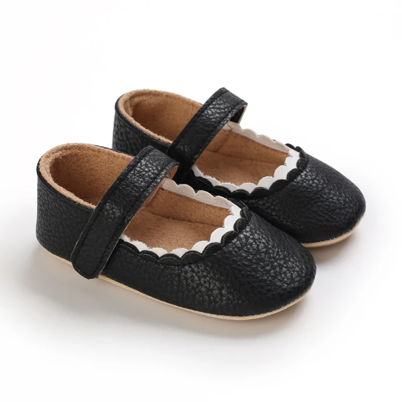 Infant Newborn Baby Girls Princess Non-Slip Floral Border Shoes Toddler Baby Soft PU Leather Prewalker Shoes Solid First Walkers