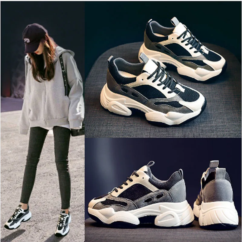 

Female leisure sports shoes new summer breathable web celebrity joker inside raised platform leisure sports tide shoes