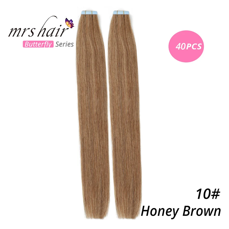#10 Mrshair Клейкие ленты в Пряди человеческих волос для наращивания 1" 18" 2" 22" 2" машина сделала Волосы Remy на Клеящие средства Клейкие ленты pu кожа утка Невидимый 20 штук - Цвет: #10