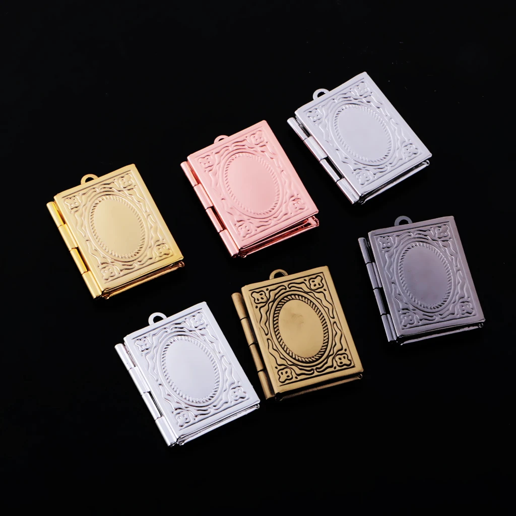 6Pcs Classic Flower Book Picture Photo Frame Locket Pendant Charms Finding