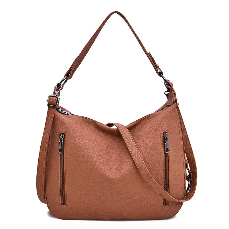 

New Style Middle-aged WOMEN'S Bag Korean-style Versatile Elderly People Shoulder Bag Mom Shoulder Bag Soft Leather Large Capacit