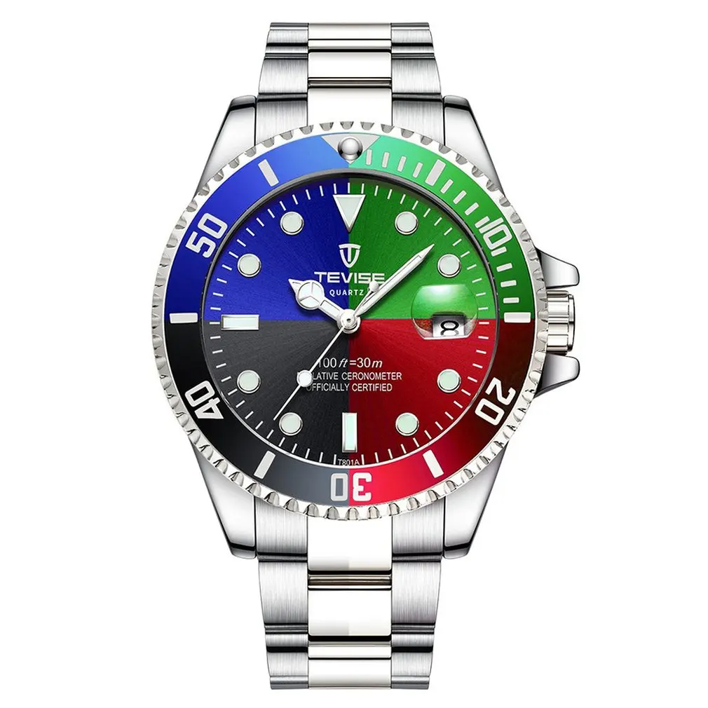 Tevise часы с зеленым водным призраком кварцевые часы Топ бренд Роскошные модные немеханические мужские часы спираль Корона часы коробка