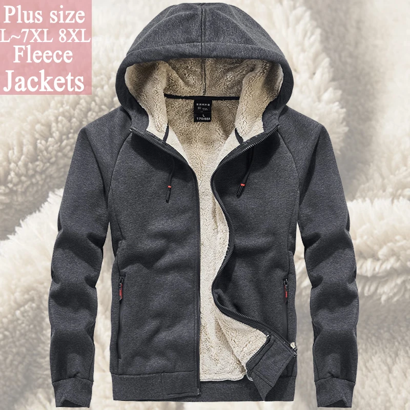 

men`s windbreaker fleece jacket outwear winter coat men 6XL 7XL 8XL Fur hoodies soild color streerwear Tactical Soft Shell coat