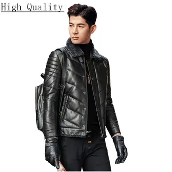 

Short Genuine Leather Jacket Men Sheepskin Coat Wool Collar Autumn Winter Down Jacket chaqueta cuero hombre H01 KJ1514