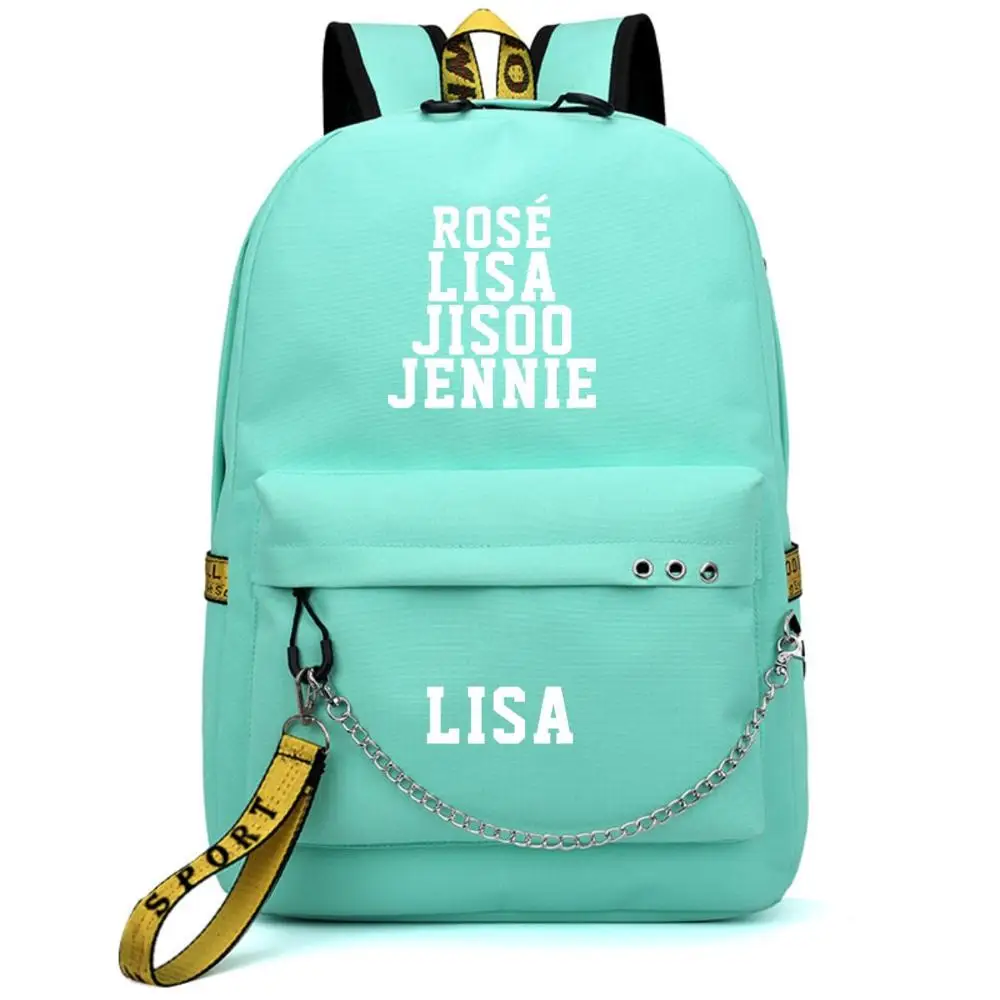 Черный Розовый JISOO Роза Лиза рюкзак для путешествий зарядка через usb ноутбук рюкзак женский розовый рюкзак Холст Школьные сумки черный розовый Rugzak - Цвет: LISA green
