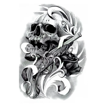 

Waterproof Temporary Tattoo Sticker skull bone pistol rose flower cover scar simulation Harajuku flash fakeTatoo for women
