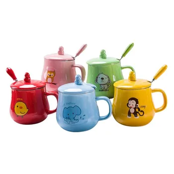 

Cross-Border Cartoon Animal Ceramic Mug Cute Gourd Cup with Lid with Exclusive Spoon Customizable Logo Coffee Mugs Classic