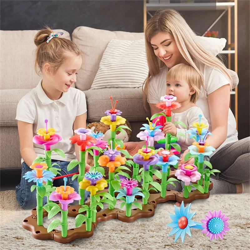 DIY Dream Garden Series Girls Flower Interconnecting Blocks Toys Educational Assembly Blocks Christmas birthday gifts