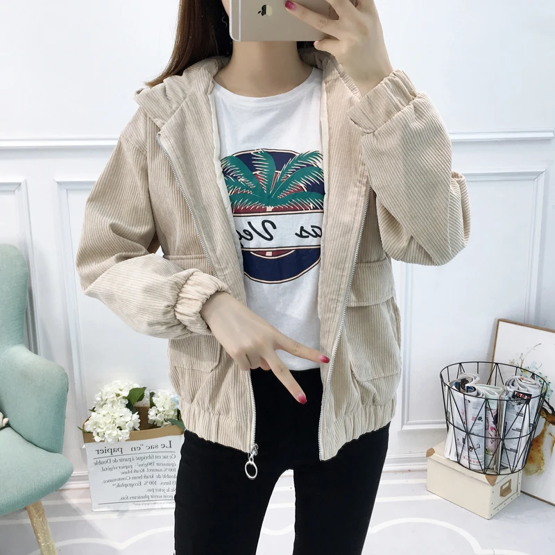 thin coat Осенне-зимняя Вельветовая куртка Женская Корейская хлопковая куртка костюм короткая утепленная Студенческая куртка из овечьего меха - Цвет: thin coat