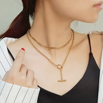 

Vnox Minimalist Women Chain Necklaces Stainless Steel Figaro Link Chain Chic Lady Party Street Jewelry with Toggle Clasp