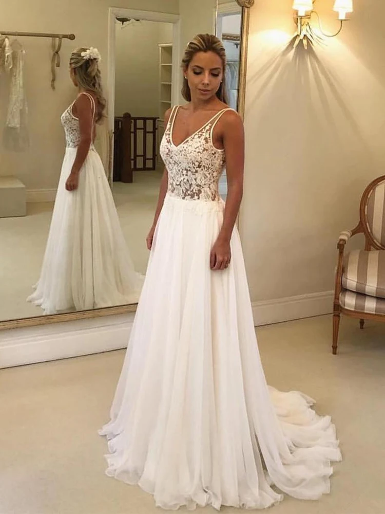 Robe-De-Mariee-Boho-Wedding-Dresses-V-Neck-Chiffon-Appliques-Vestido-De-Noiva-Bride-Dress-Long 750