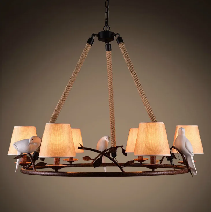 

retro loft birds rope iron pendant lights vintage lamp resin bird fabric lampshade for kitchen dining room hanging lighting