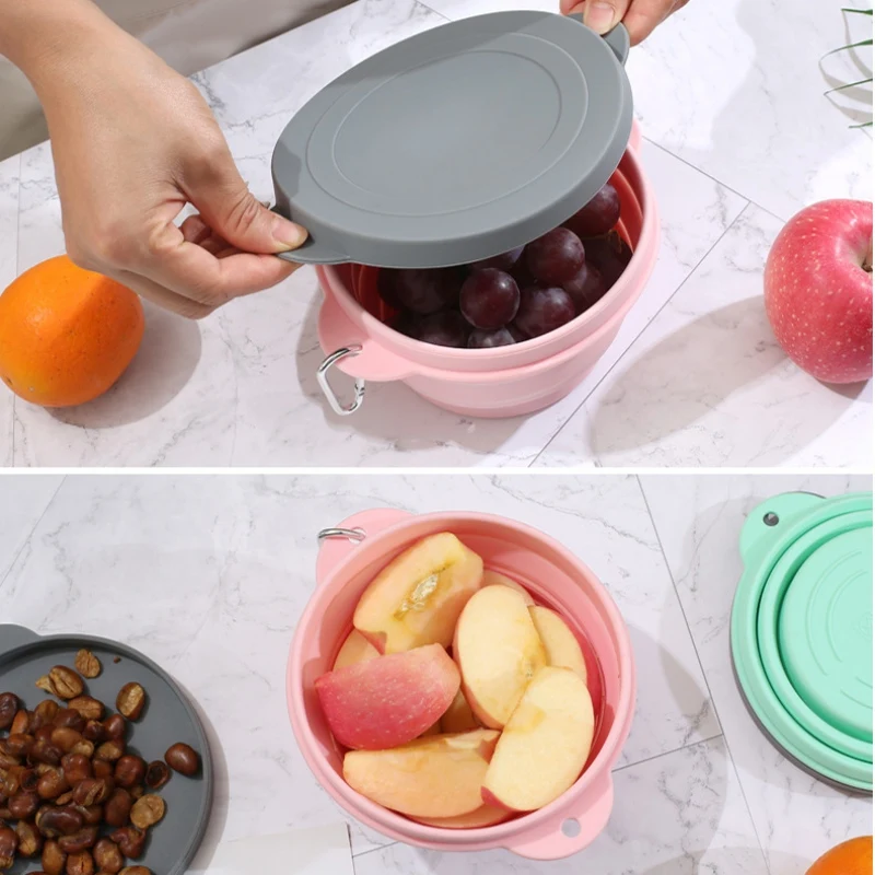 Travel Silicone Bowl Folding Lunch Box Portable Collapsible Salad Bowl With Lid Expandable Food Storage