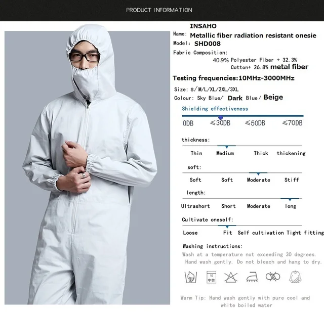US $209.44  Genuine INSAHO Radiation-proof one-piece work clothes with maskmetal fiber work clothes for men & w
