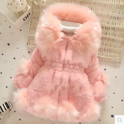 Новинка года, зимнее пальто с мехом для маленьких девочек длинная куртка теплый свитер детская одежда из толстого хлопка с большим меховым воротником - Цвет: X12-pink-