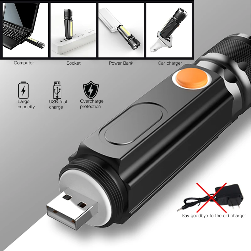 6000лм USB Перезаряжаемый Многофункциональный светодиодный фонарик Встроенный аккумулятор Мощный T6 фонарь боковой COB свет с магнитом на хвостовой части свет работы
