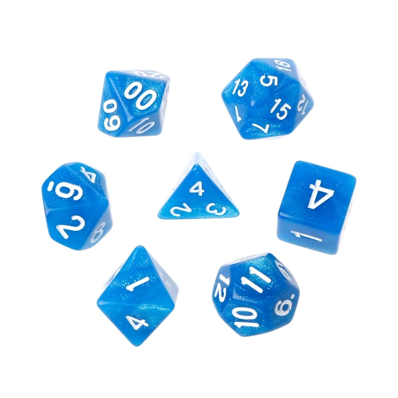 7 шт. мерцание многогранные кубики для Дракон Pathfinder D20 D12 2xD10 D8 D6 D4 - Цвет: Blue
