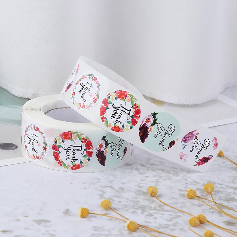 500Pcs/roll Floral Thank You Sticker For Seal Label Scrapbooking Christmas Sticke Decoration Sticker Stationery Sticker