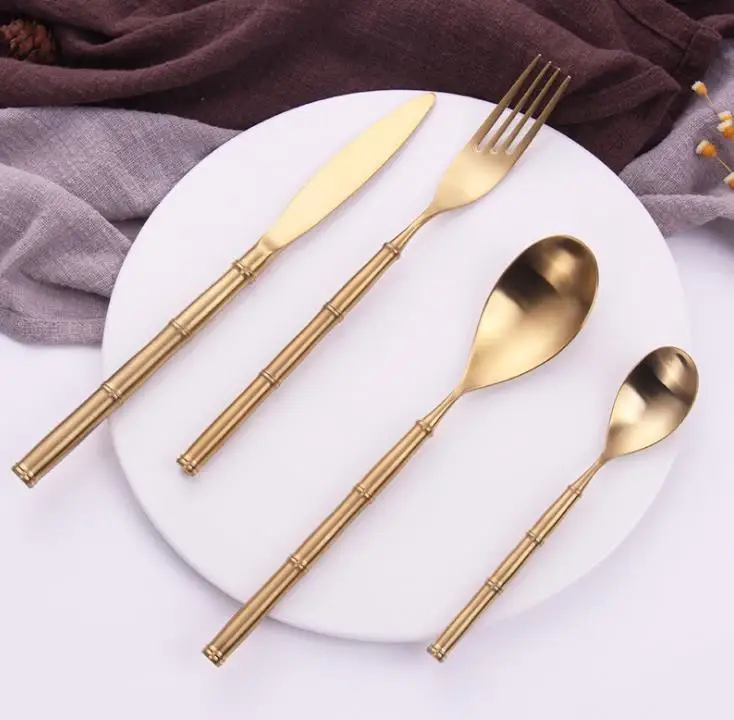 

Gold Plated Cutlery Dining Knives Forks Teaspoons Set 304 stainless steel Golden Luxury Dinnerware Tableware Spoon SN4065