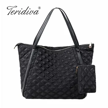 

2019 New Bale Winter Bag for Women Casual Cotton Space Quilted Feather Bag for Women Grillwork Handbag Shoulder Bag Tote